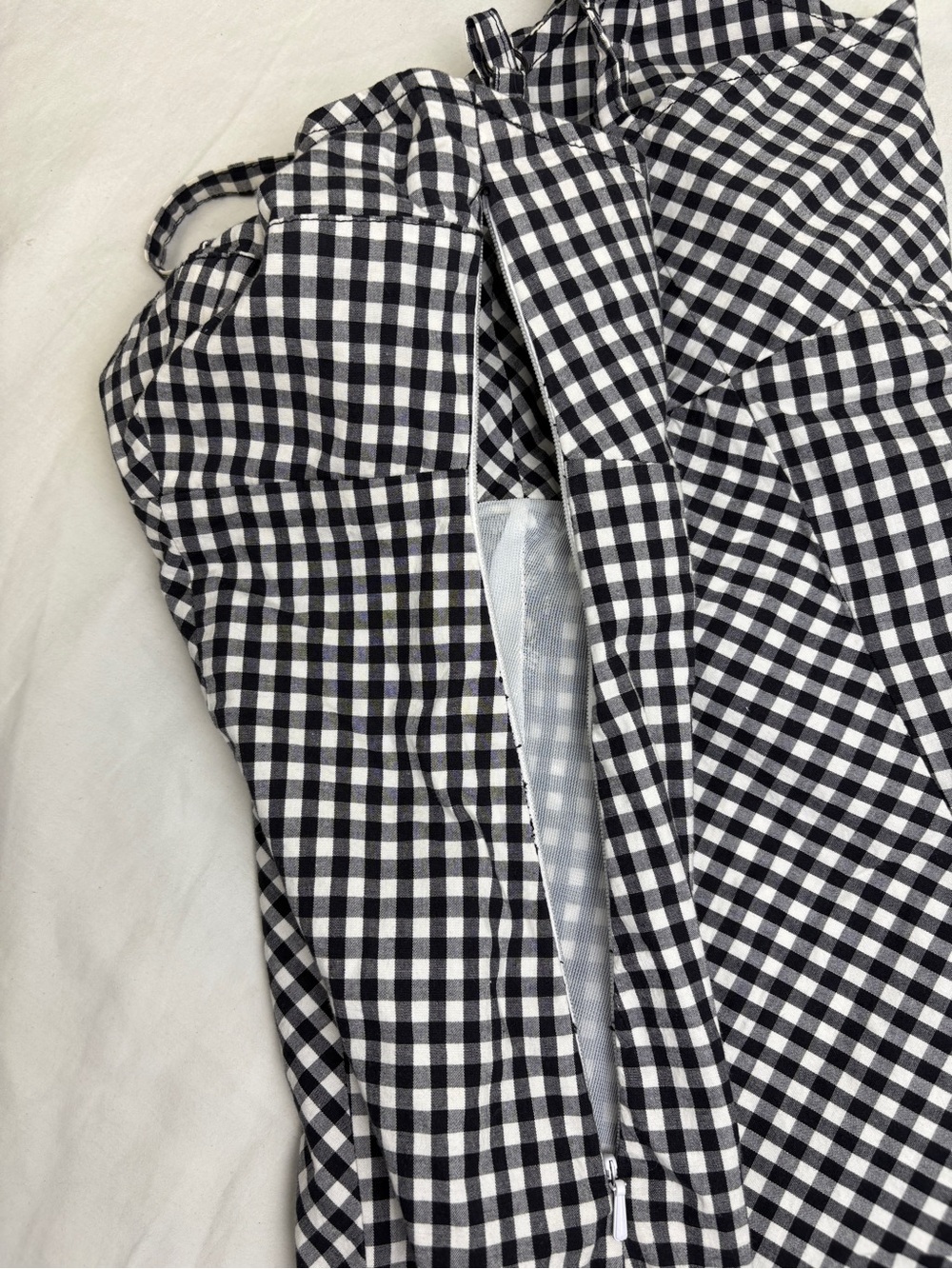 Free People Black&White Gingham Spaghetti Strap Mini Dress Cottagecore Coquette - Picture 7 of 9